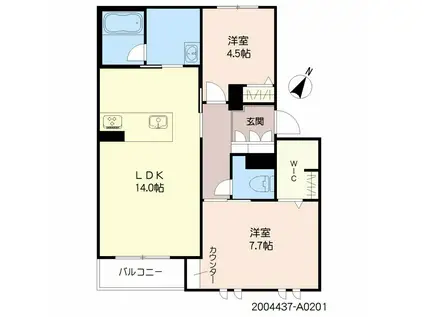 アトリエール宇宿(2LDK/2階)の間取り写真