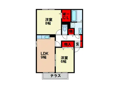 クローバーハイツ杉塚B棟(2LDK/1階)の間取り写真