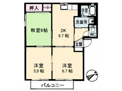 グレイス光B棟(3DK/1階)の間取り写真