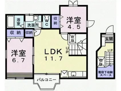 パルテールN(2LDK/2階)の間取り写真