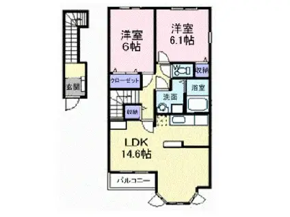 アルカンシエルII(2LDK/2階)の間取り写真