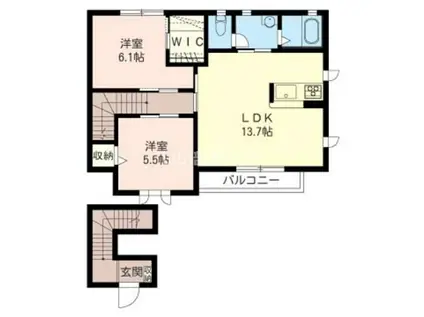 プレミールB棟(2LDK/2階)の間取り写真