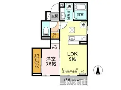 クレール・リン B棟(1LDK/1階)の間取り写真