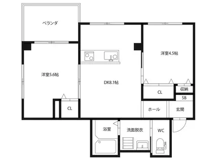 ピース コウセイ 北佐古 B棟(2DK/2階)の間取り写真