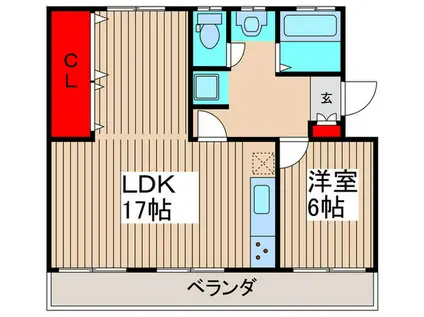 行田3-3号棟(1LDK/5階)の間取り写真