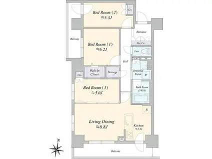 ジュノール札幌植物園(3LDK/4階)の間取り写真