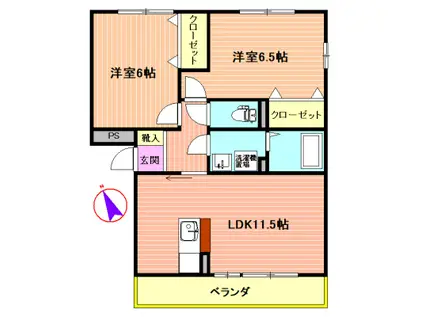 ラークヒルズC(2LDK/3階)の間取り写真