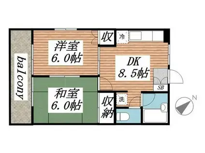 サンフォーリスト仁戸名(2DK/2階)の間取り写真