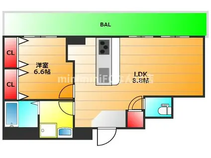 メゾンサンライズ(1LDK/6階)の間取り写真