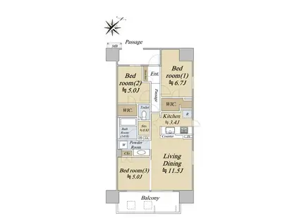 シティテラス川崎鈴木町グランドシーズンズ(3LDK/12階)の間取り写真