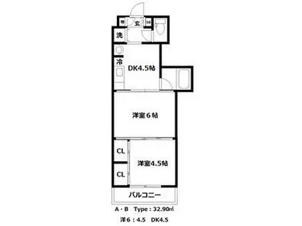 クレスト連坊(2DK/6階)の間取り写真