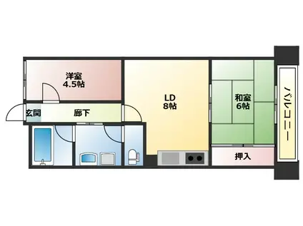 朝日プラザ鶴橋(2LDK/4階)の間取り写真