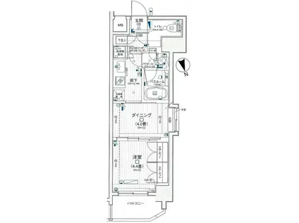 日神デュオステージ新宿若松町(1DK/11階)の間取り写真