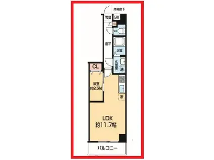 アルコバレーノ 大師前(1LDK/1階)の間取り写真