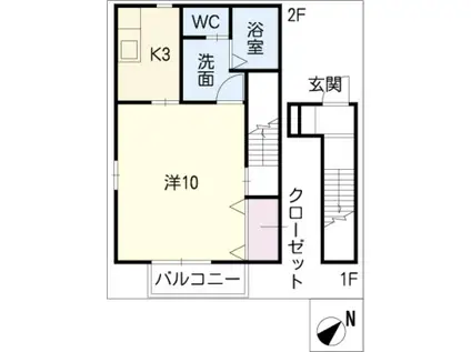 SATELLITE徳重(1K/2階)の間取り写真