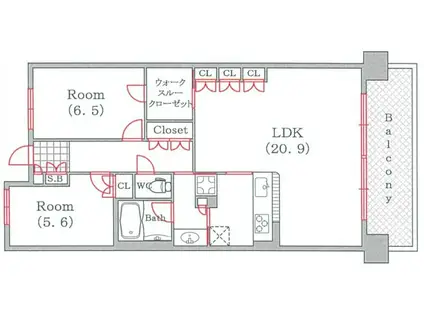ジオ新町(2LDK/14階)の間取り写真