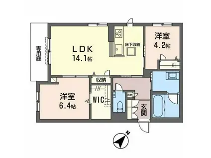 シャーメゾンガーデンズ上津台(2LDK/1階)の間取り写真