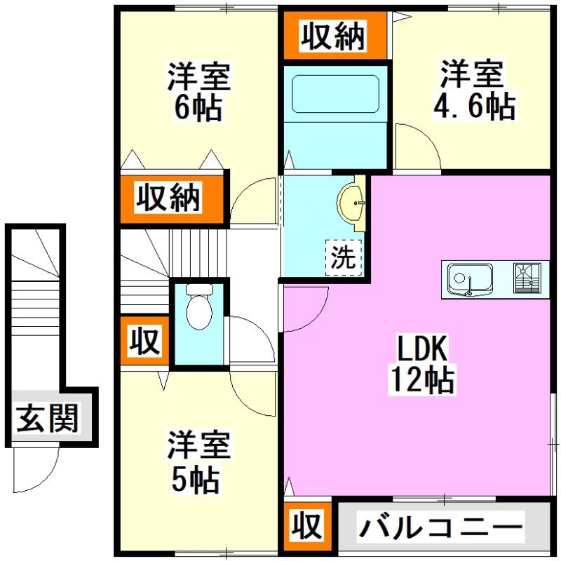 イーストブルーA(3LDK/2階)の間取り写真