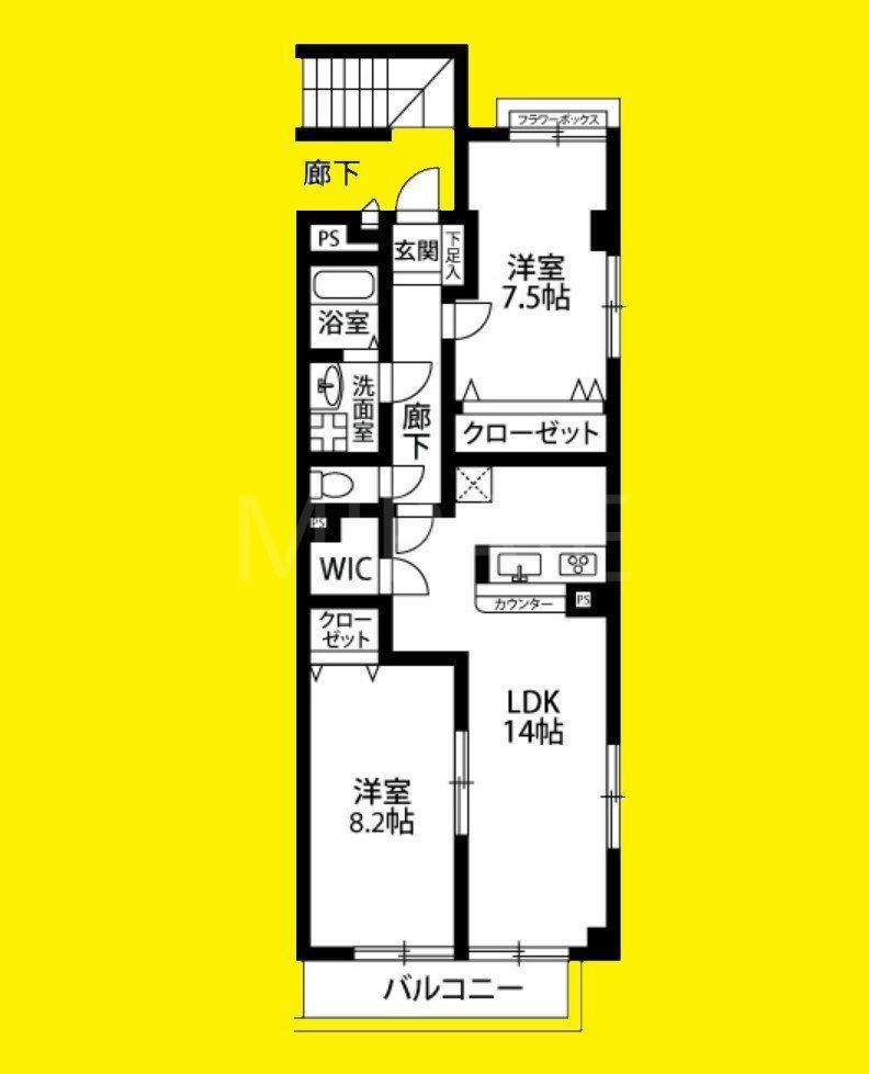 アンプルールフェールPLAGE(2LDK/2階)の間取り写真