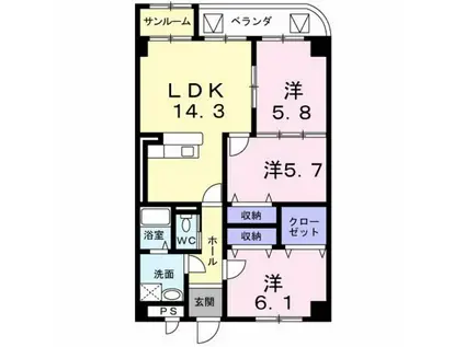 エスペランサ・ヤマダ(3LDK/5階)の間取り写真