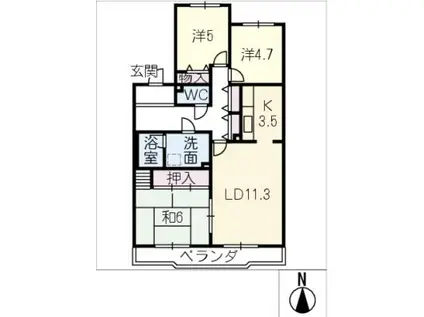 ヴェルデ霞ヶ丘 2号棟305(3LDK/3階)の間取り写真