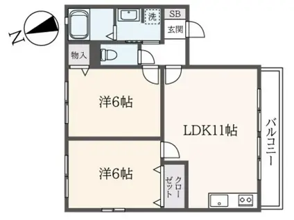 ラ・メール(2LDK/2階)の間取り写真