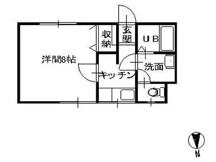 シャトーシマダII(1K/2階)の間取り写真
