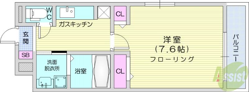 アリエッタ福室M(1K/3階)の間取り写真