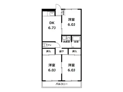 棚網レジデンス(3DK/4階)の間取り写真