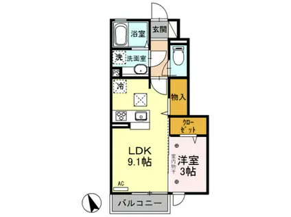メゾン医大前桜 E(1LDK/1階)の間取り写真