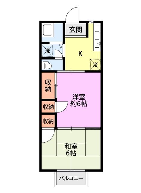 ハイライフ鳥屋野(2K/2階)の間取り写真