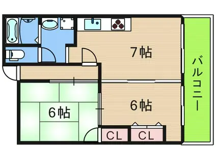 エムテック北島(2DK/6階)の間取り写真