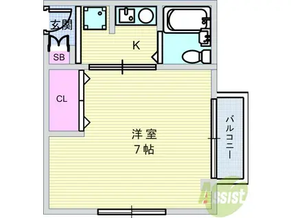 グランヴェルデ中桜塚(1K/3階)の間取り写真