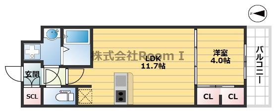 ミラージュパレス本町DEPART(1LDK/2階)の間取り写真