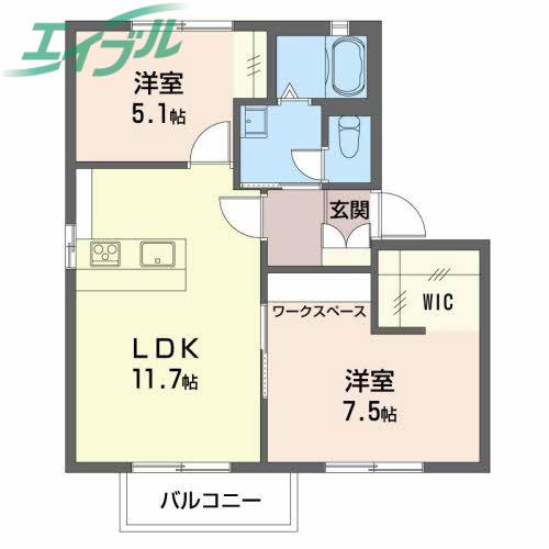 ガーデンハイツかわしま C棟(2LDK/2階)の間取り写真