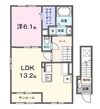 プリート南国II(1LDK/2階)の間取り写真