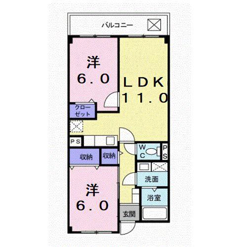 レフィナード吹上(2LDK/2階)の間取り写真