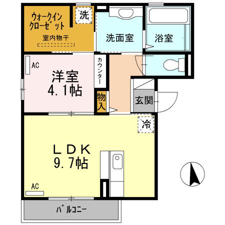アゼリア宮町(1LDK/3階)の間取り写真