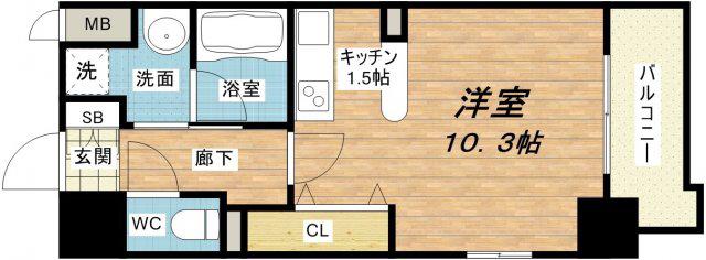 ブランクレール谷町(ワンルーム/14階)の間取り写真