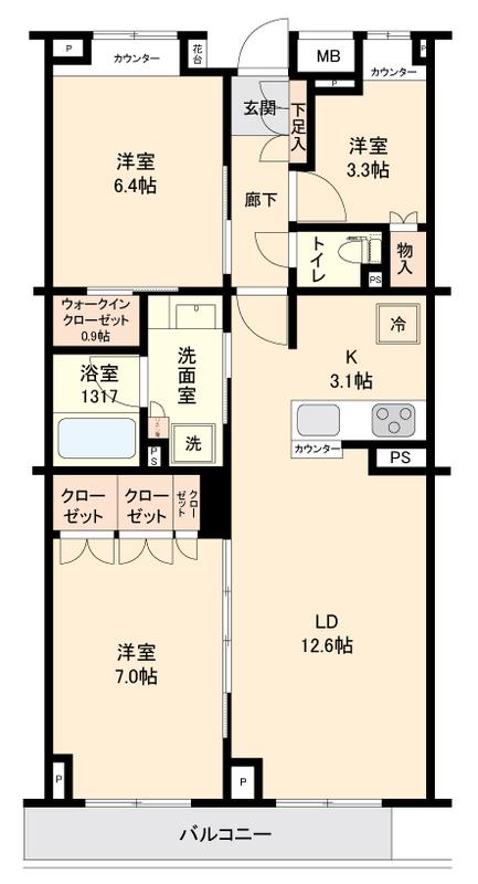 サステナブランシェ本行徳(3LDK/3階)の間取り写真