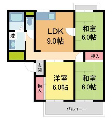 サンハイツ実穂(3LDK/2階)の間取り写真