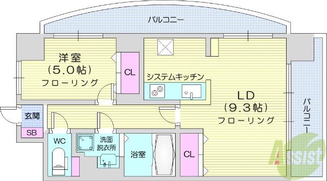レジディア榴岡公園(1LDK/10階)の間取り写真