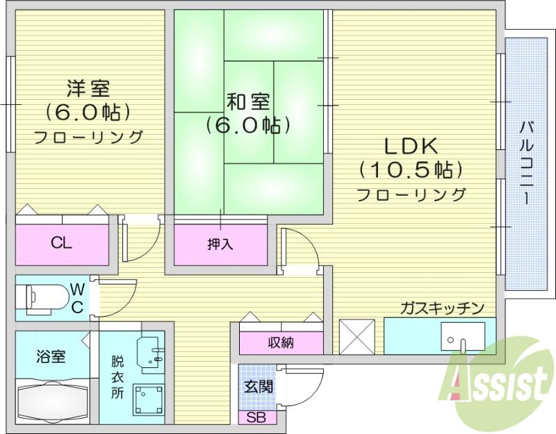 グランベルディ八乙女F棟(2LDK/1階)の間取り写真