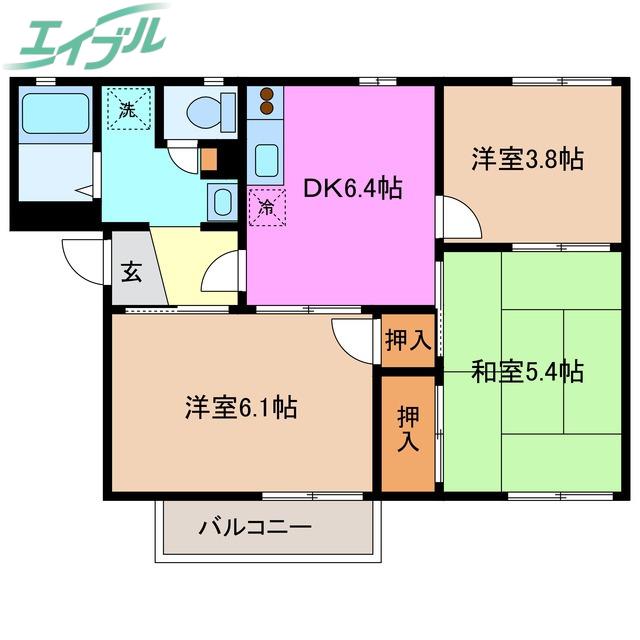 イッツエステート B棟(3DK/1階)の間取り写真
