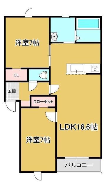 西16南6アパート(2LDK/3階)の間取り写真