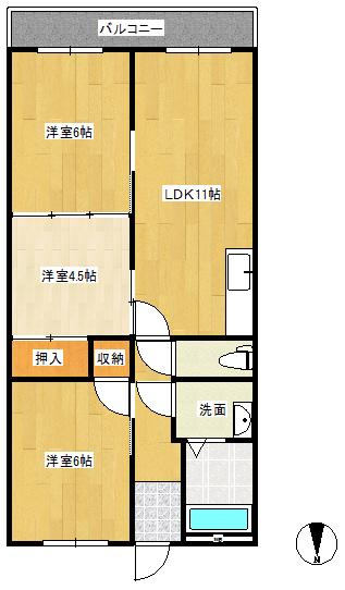 シャトー塚口B棟(3LDK/4階)の間取り写真