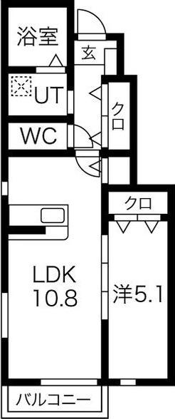 WEAL B棟(1LDK/1階)の間取り写真