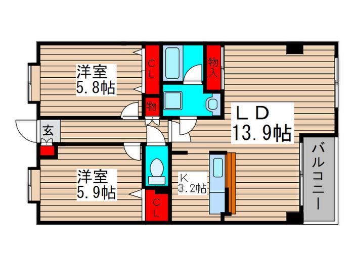 ヌーベルバーグ常盤平(2LDK/3階)の間取り写真