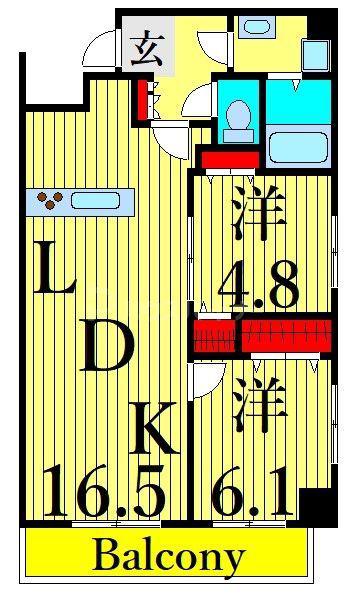 スパッジオ上野東(2LDK/6階)の間取り写真