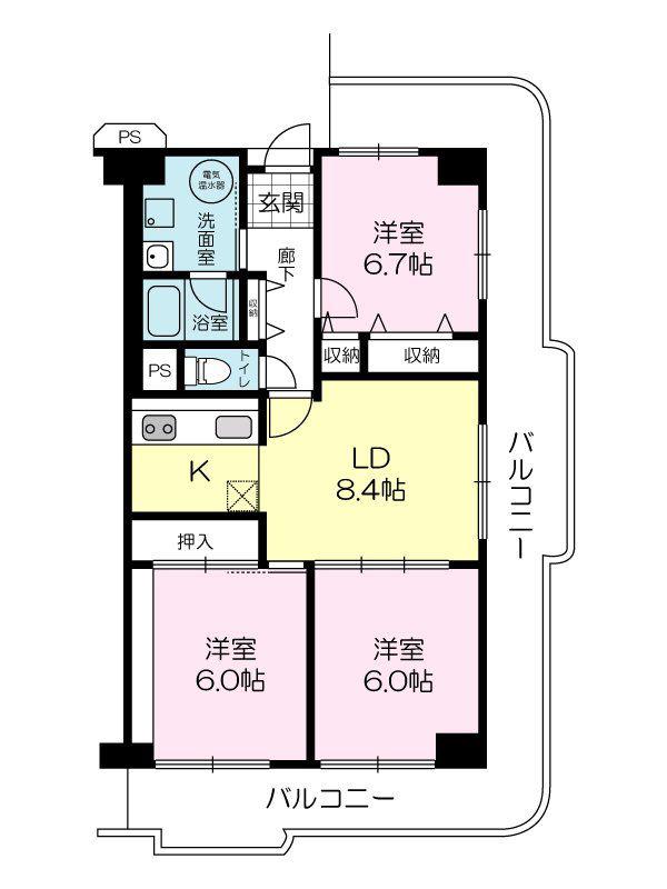 姫路西スカイハイツ(3DK/5階)の間取り写真